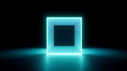 Neon cube vortex glowing in infinite dark perspective