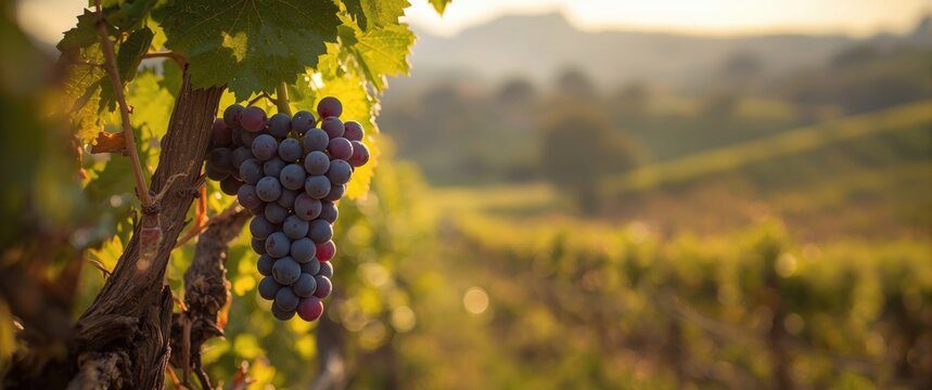 Rich Wine Grape Clusters Dangle on the Vine