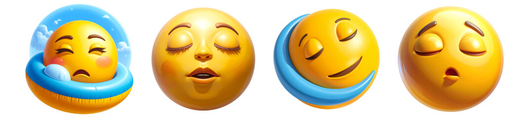Set of sleepy emoji isolated object