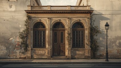 Fototapeta premium Ancient architecture with aged stone exterior serving as a city landmark, highlighting preservation efforts