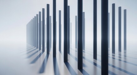 Obraz premium Series of tall, slender vertical shapes create an abstract, receding pattern with long shadows