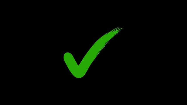 green check mark animation, 4k loopable with alpha channel. green tick symbol, animated checkmark for success and approval.