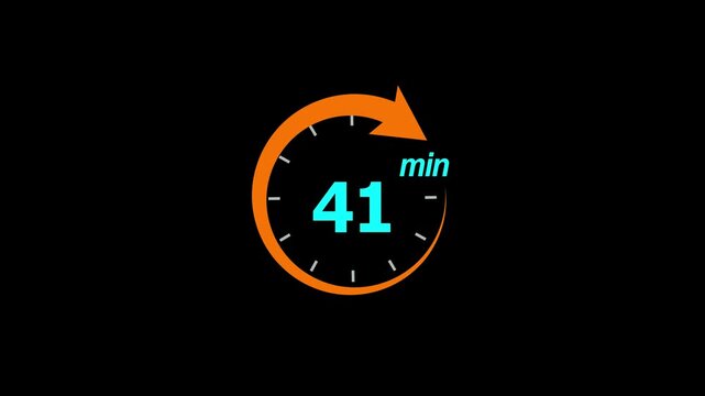 41 Min arrow clock icon animation. 41 minute animation on black background and creating a stunning 4k video.