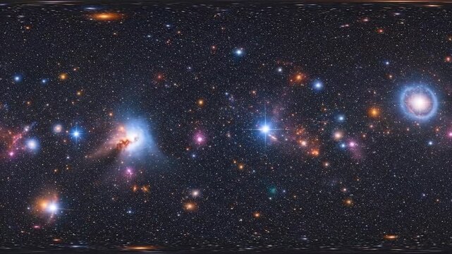 Panoramic view of a vibrant and colorful with stars and cosmic dust.