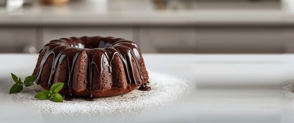 Bundt cake topped with chocolate ganache glaze
