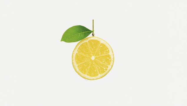 Sliced lemon and green leaf floating in midair, highlighting citrus freshness and aroma, International Lemon Day