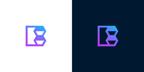 Geometric 'B' logo in a modern, vibrant gradient against a dark and light background © anello