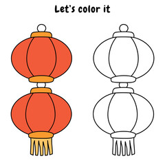 Fototapeta premium Chinese red lantern coloring pages. Trace and color Chinese red lantern. Coloring page chinese new year element of Chinese red lantern.