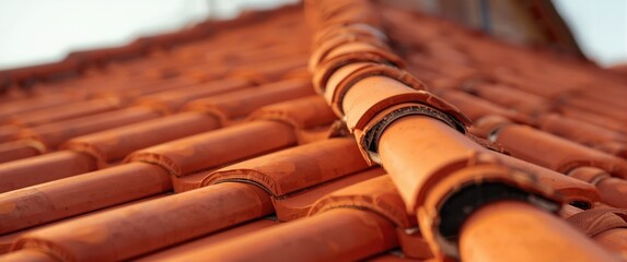 Detailed view of fresh orange roof tiles up close
