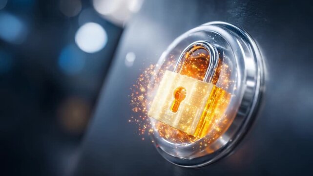 Secure Code: A radiant padlock, symbolizing digital security, glows amidst a softly blurred background, highlighting the importance of protection.
