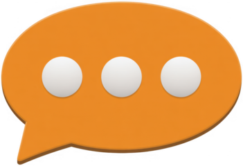 Orange speech bubble with three white dots chat conversation isolated on a transparent background