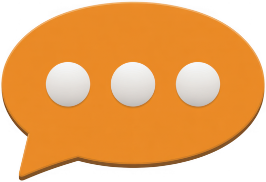Orange speech bubble with three white dots chat conversation isolated on a transparent background - Powered by Adobe