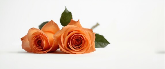 Pair of attractive orange roses with a white backdrop