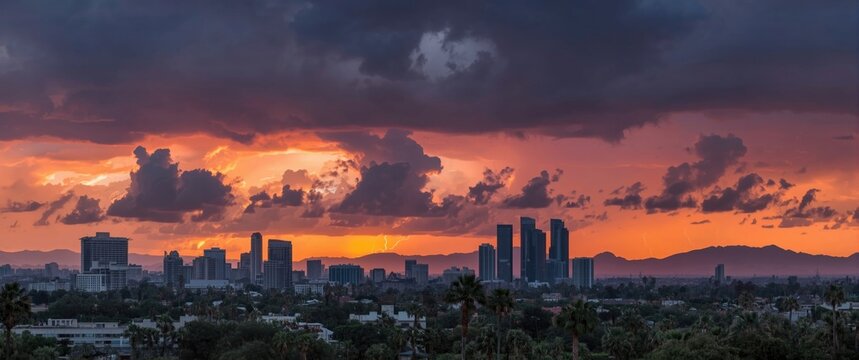 Summer Storm Clouds Over Los Angeles at Sunset