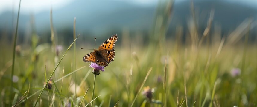 Ocellate bog fritillary, a beautiful butterfly, resting on a violet flower. Proclossiana eunomia