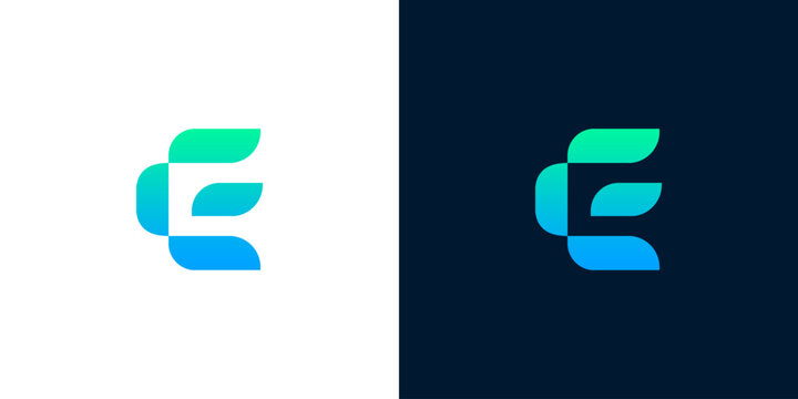 Modern abstract letter E concept logo featuring a vibrant gradient from green to blue, perfect for innovative technology, digital solutions, and cohesive corporate branding