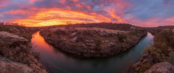 Vivid Sunset View of Pedernales River from Johnson City in Texas Hill Country