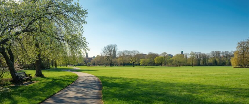 Tracks in Spring Park scenery with blue sky backdrop