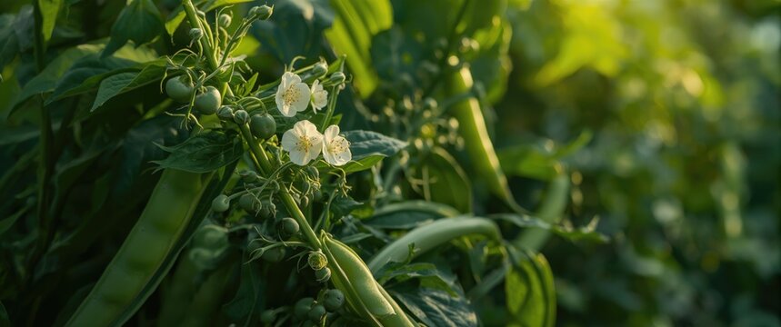 Nature's vegetables: black eyed peas plant, green bean, and edible foods