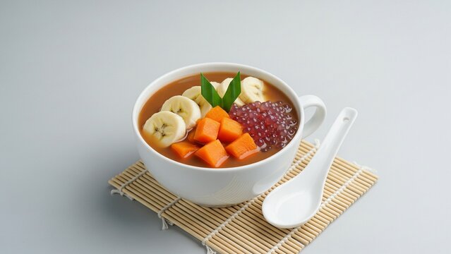 Kolak Ubi Pisang, Banana and Sweet Potato Compote Popular Menu for Iftar Ramadan in Indonesia.