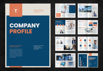 Company Profile Layout with Blue and Orange Accents