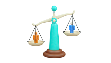 Scales of Justice with Orange and Blue Figures
