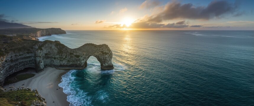Aerial shot of the Crohy Head Sea Arch located in County Donegal - Ireland