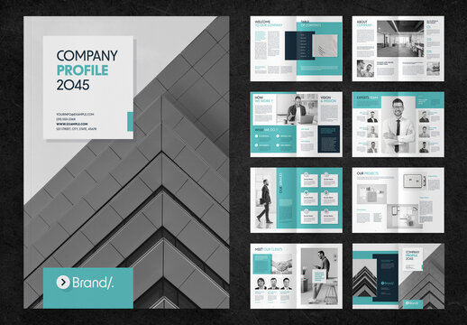 Company Profile Brochure Layout with Turquoise Accents