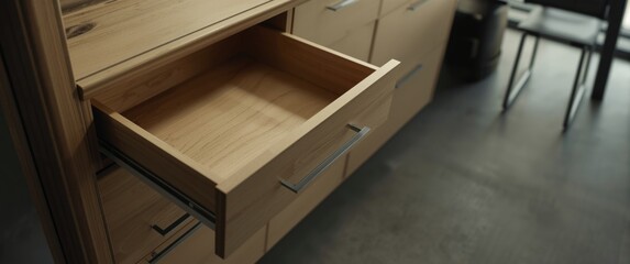 Cabinet with an open, vacant drawer