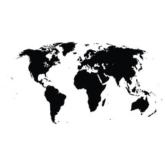 Naklejka premium Black and white world map silhouette showing continents and oceans in a simple design.