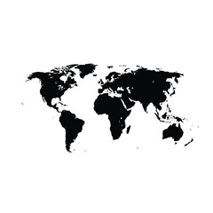 Naklejka premium Black and white world map silhouette showing continents and oceans in a simple design.