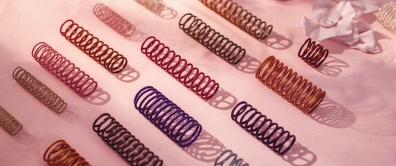 Elastic hair spring photo series on soft surface for framing purposes