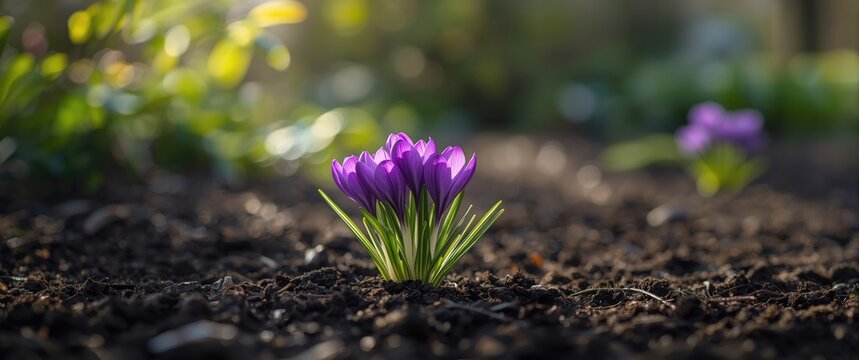 Garden's flower bed welcomes the first blooms as spring awakens