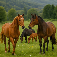 Fototapeta premium Horses are playing in the forest 