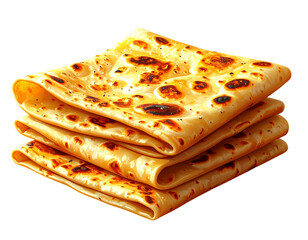  Stack of Chapatis with Slightly Folded Edges, Angled Perspective, isolated on transparent background