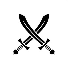 &ldquo;Two identical curved swords crossing, black solid silhouette, minimalist vector icon, high contrast&rdquo;