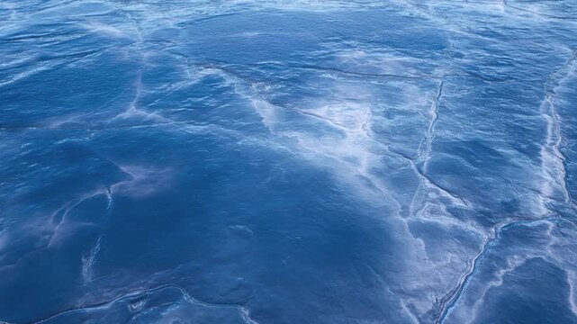 Frozen Lake Surface With Visible Cracks in Winter