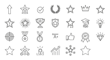 Obraz premium Set of vector icons illustrating success, achievement, and positive concepts