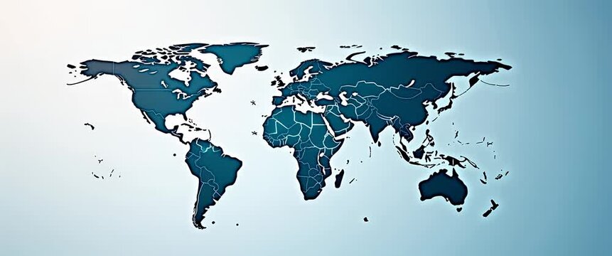 Stylized world map with borders gently pulsing, as the camera executes a slow pan across the continents, set in a minimalist, cinematic style with ambient light flickering softly.