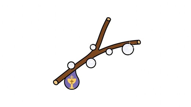 Willow branch illustration in cartoon style, brown and purple colors, representing Saint Tryphon Zarezan Day