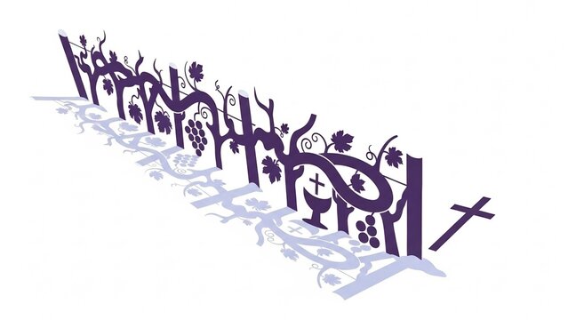 Grapevine silhouettes and religious symbols in vector style, purple and lilac colors, representing the Bulgarian holiday Tryphon Zarezan