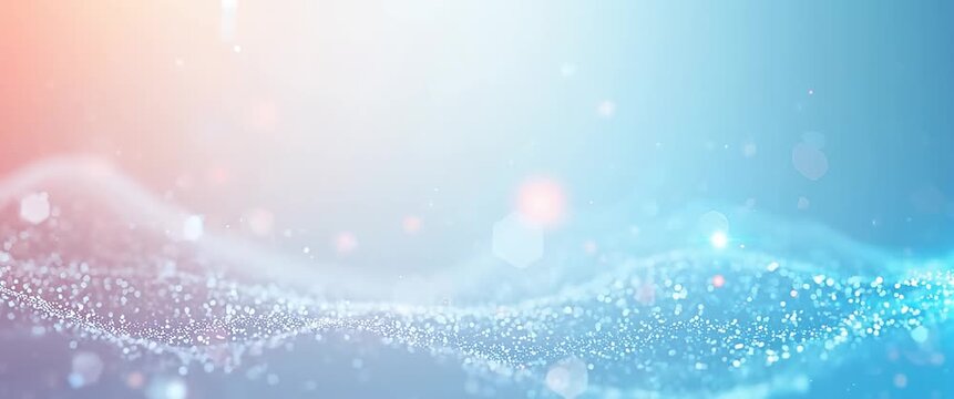 Abstract financial animation with glowing particles gently drifting against a soft pastel backdrop, as the camera slowly pans, creating a serene, cinematic ambiance.