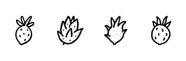 Obraz premium Dragon Fruit Line Icon Set In Doodle Style. Exotic Fruit, Tropical Nutrition, And Healthy Eating Outline Sketch Collection. Hand Drawn Isolated Vector Illustration