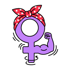 Obraz premium Symbol of female empowerment illustrated with a muscular arm and a retro style bandana