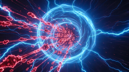 Abstract swirling energy vortex with particles being pulled into its center, digital art illustration