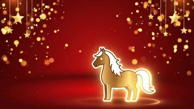 Golden Horse Illustration with Festive Sparkles