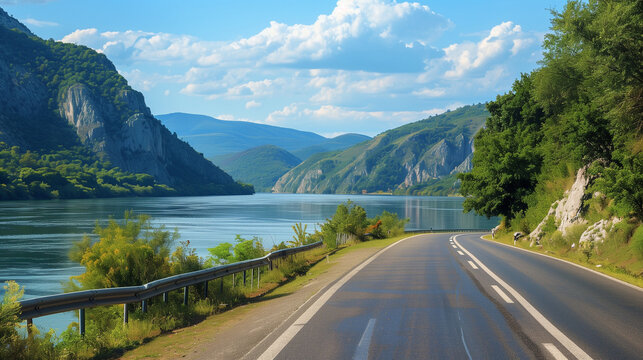 Road to Danube. The road of Danube gorge is following the river, for 100 km. In the other side of the river si Serbia country