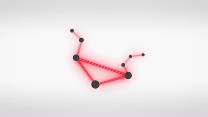 Libra zodiac constellation displayed with balanced red glowing points and elegant connecting lines on a white background, symbolizing harmony, air energy, astrology, and cosmic equilibrium