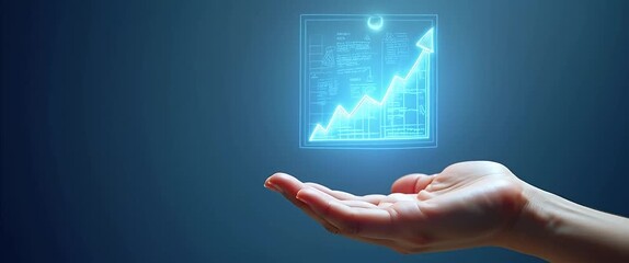 A hand gently lifts a glowing holographic graph in a futuristic setting, as the camera slowly pans to reveal a dynamic, digital background; cinematic style with ambient light flicker. - Powered by Adobe