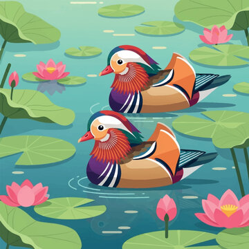 Two colorful ducks in water.